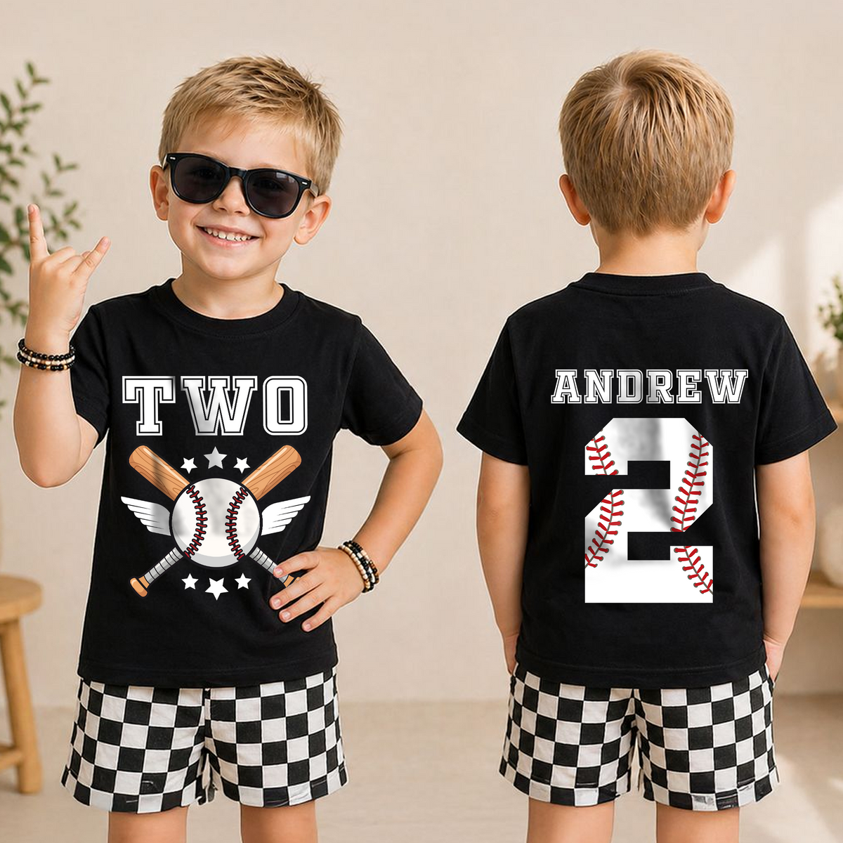 Toddler Personalized Little Slugger Birthday Shirt, Baseball 2nd — product view 3