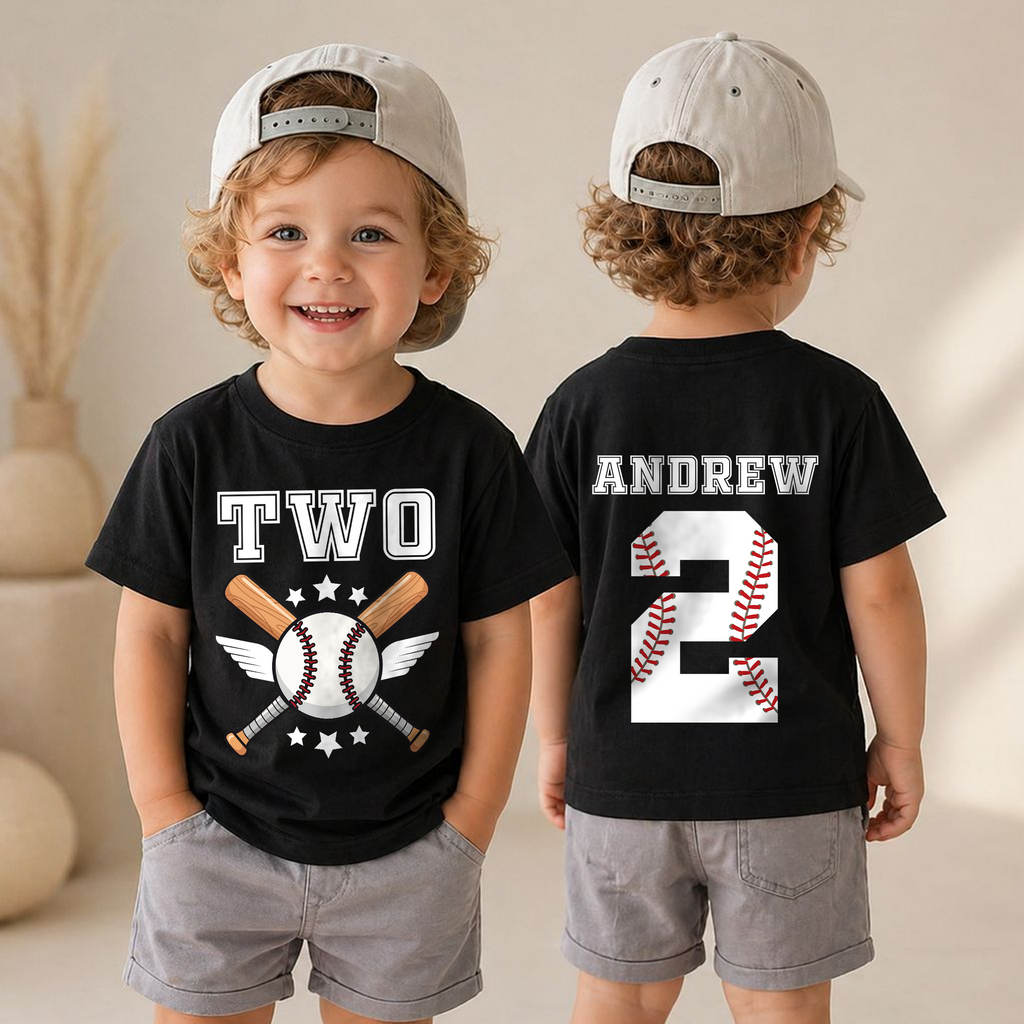 Toddler Personalized Little Slugger Birthday Shirt, Baseball 2nd — product view 4