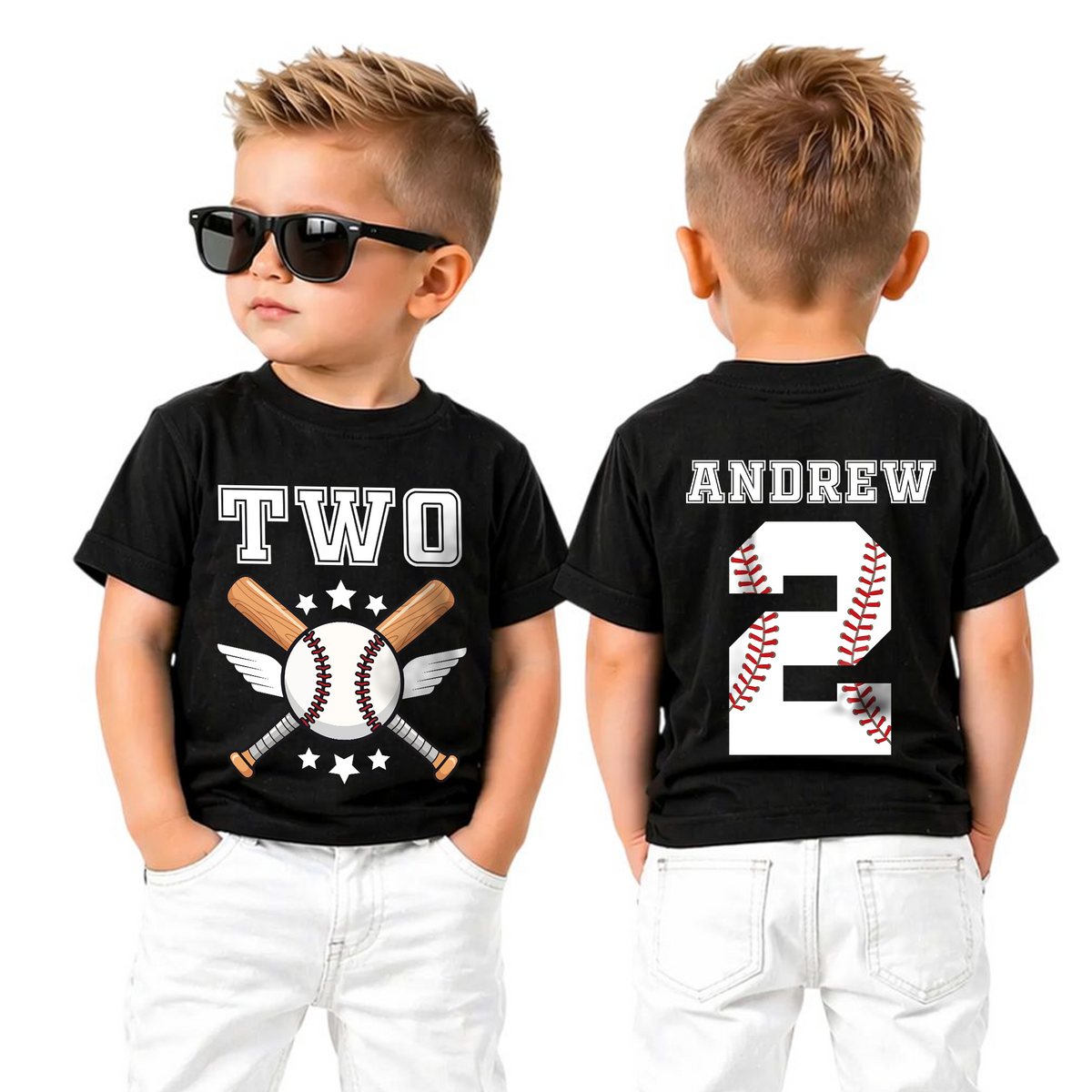 Toddler Personalized Little Slugger Birthday Shirt, Baseball 2nd — product view 5