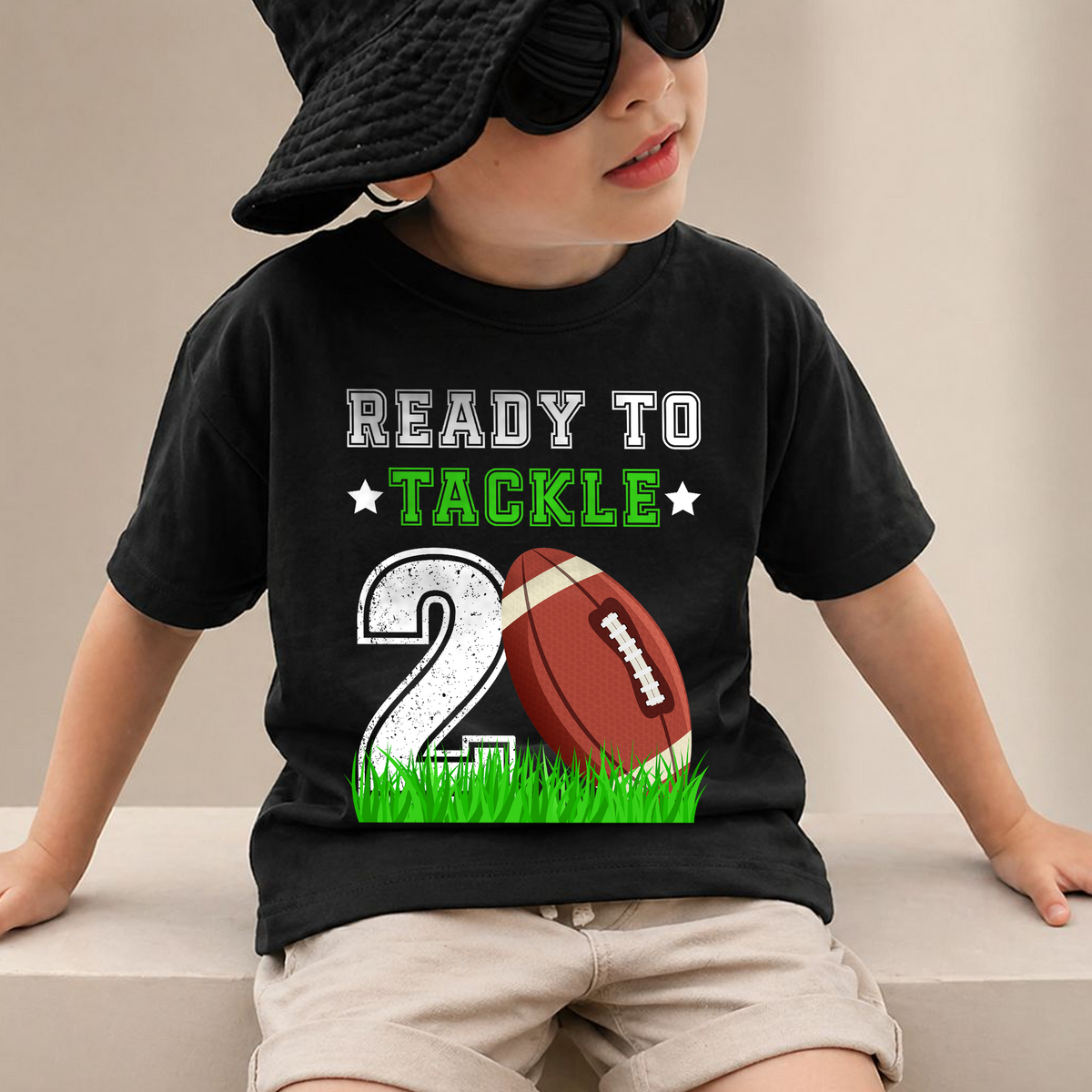 Toddler Personalized Ready To Tackle Birthday Shirt, Football 2nd Birthday — product view 2