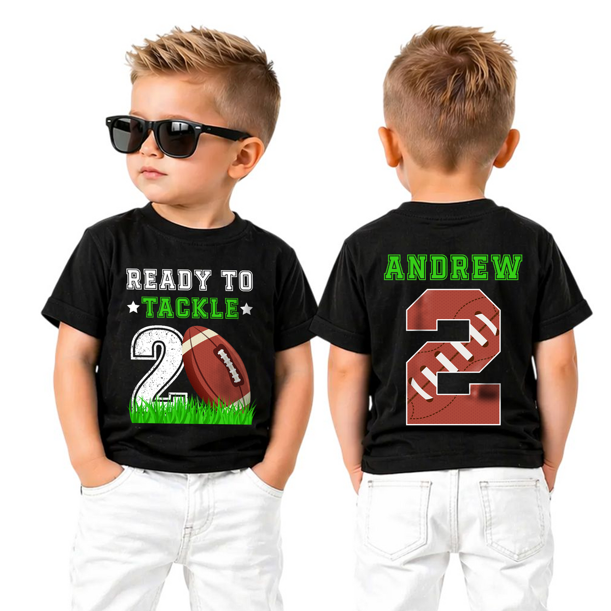Toddler Personalized Ready To Tackle Birthday Shirt, Football 2nd Birthday — product view 5