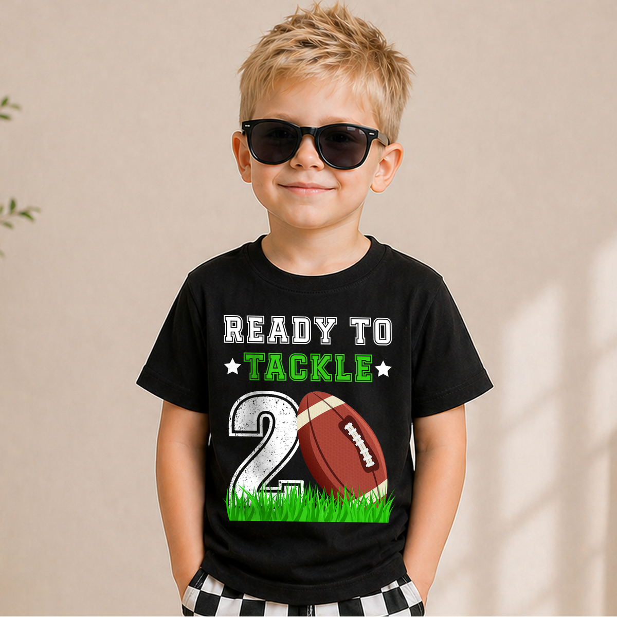 Toddler Personalized Ready To Tackle Birthday Shirt, Football 2nd Birthday — product view 6
