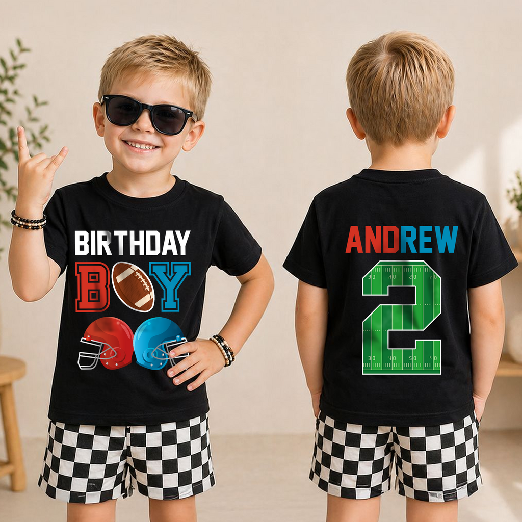 Boys Personalized Football Player Birthday Shirt, 2nd Birthday Outfit — product view 3