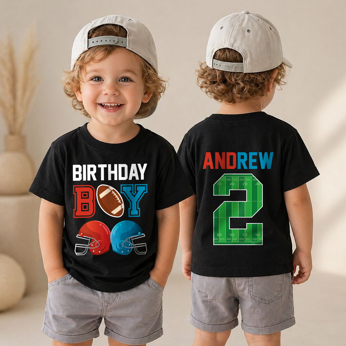 Boys Personalized Football Player Birthday Shirt, 2nd Birthday Outfit — product view 4
