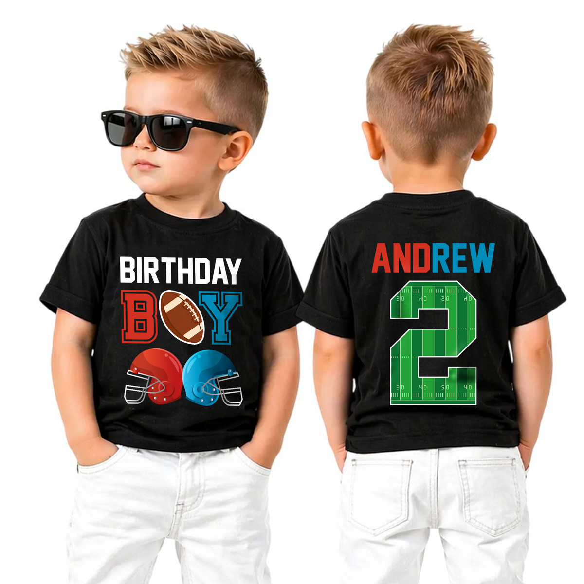 Boys Personalized Football Player Birthday Shirt, 2nd Birthday Outfit — product view 5