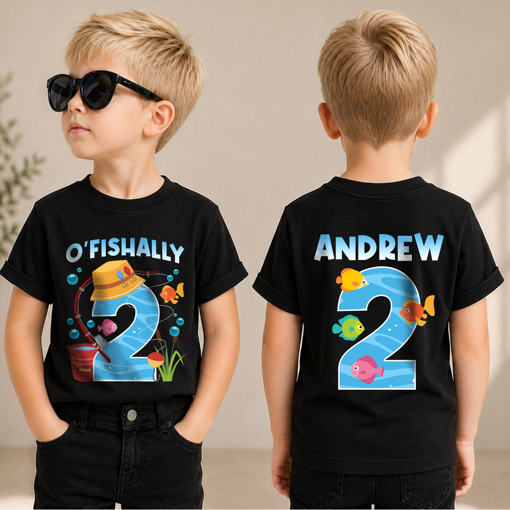 Personalized O'Fishally 2 Birthday Shirt for Boys, Fishing — product view 1