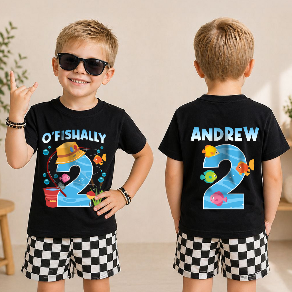 Personalized O'Fishally 2 Birthday Shirt for Boys, Fishing — product view 3