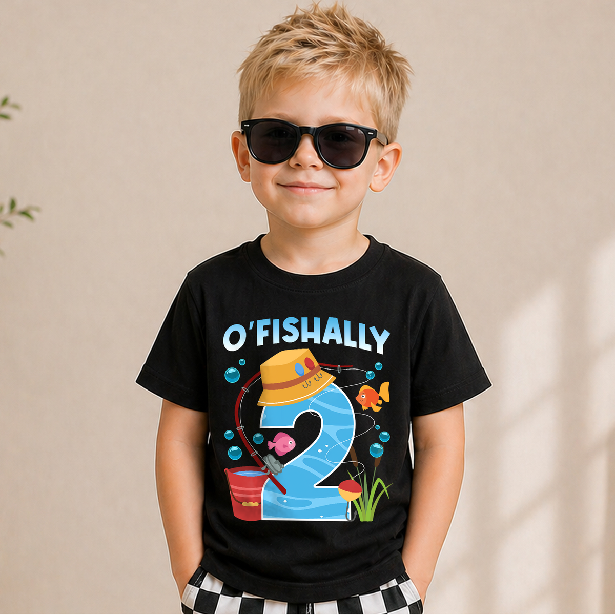 Personalized O'Fishally 2 Birthday Shirt for Boys, Fishing — product view 6