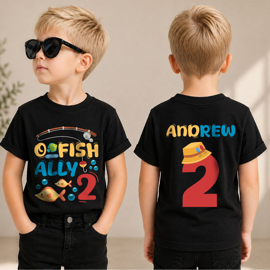 Custom Name O Fish Ally 2 Birthday Shirt for Boys, Fishing — product view 1