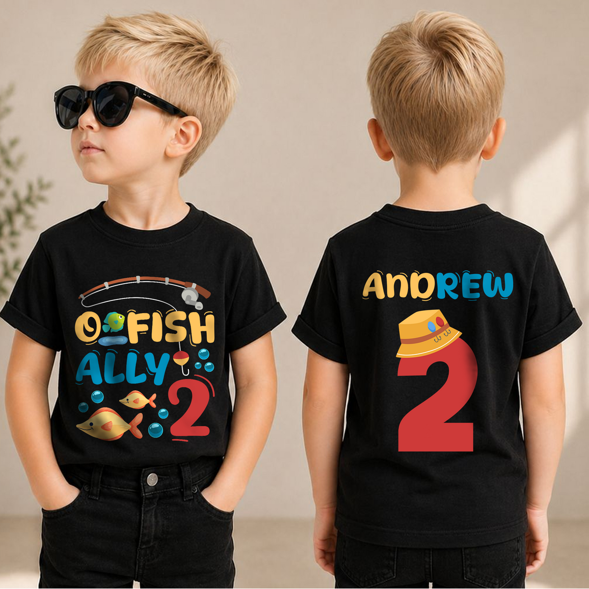Custom Name O Fish Ally 2 Birthday Shirt for Boys, Fishing — product view 1