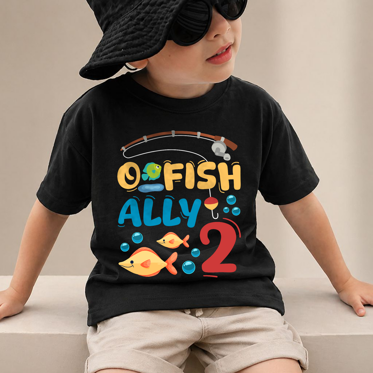 Custom Name O Fish Ally 2 Birthday Shirt for Boys, Fishing — product view 2