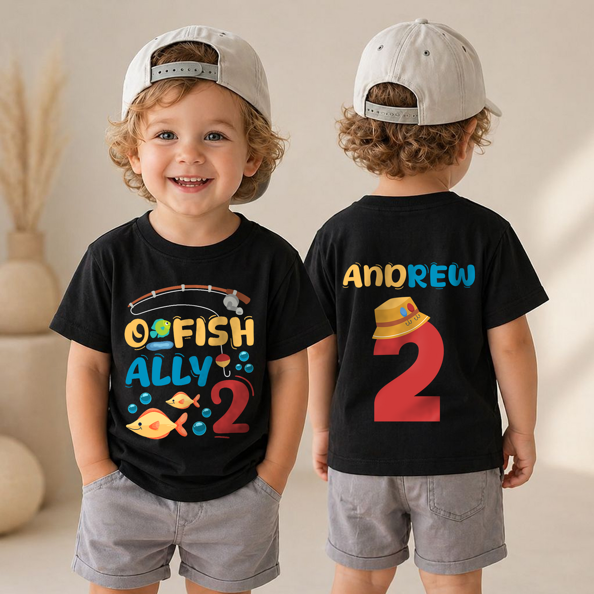 Custom Name O Fish Ally 2 Birthday Shirt for Boys, Fishing — product view 4
