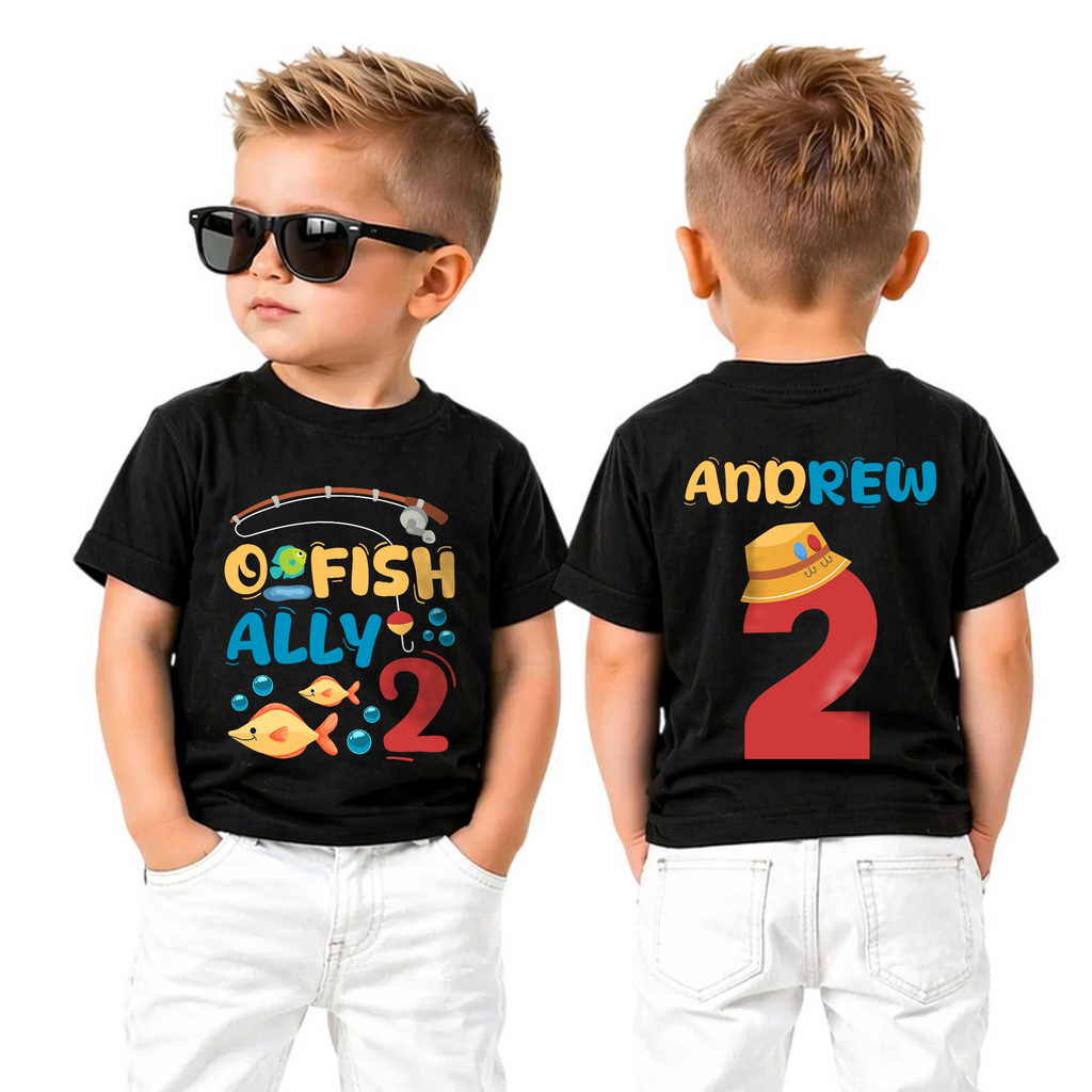Custom Name O Fish Ally 2 Birthday Shirt for Boys, Fishing — product view 5