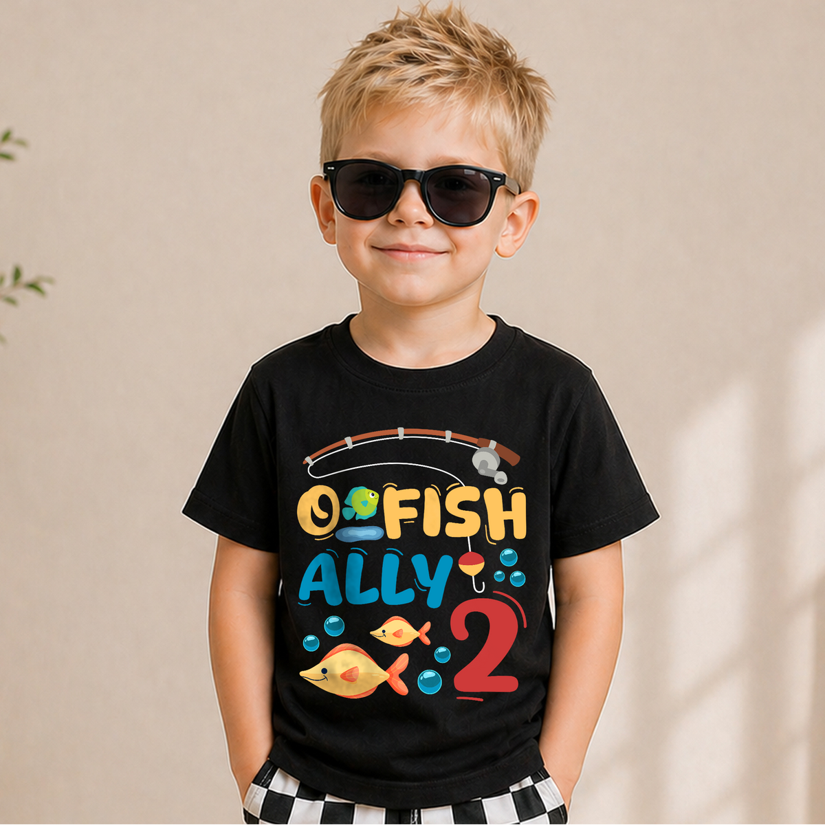 Custom Name O Fish Ally 2 Birthday Shirt for Boys, Fishing — product view 6