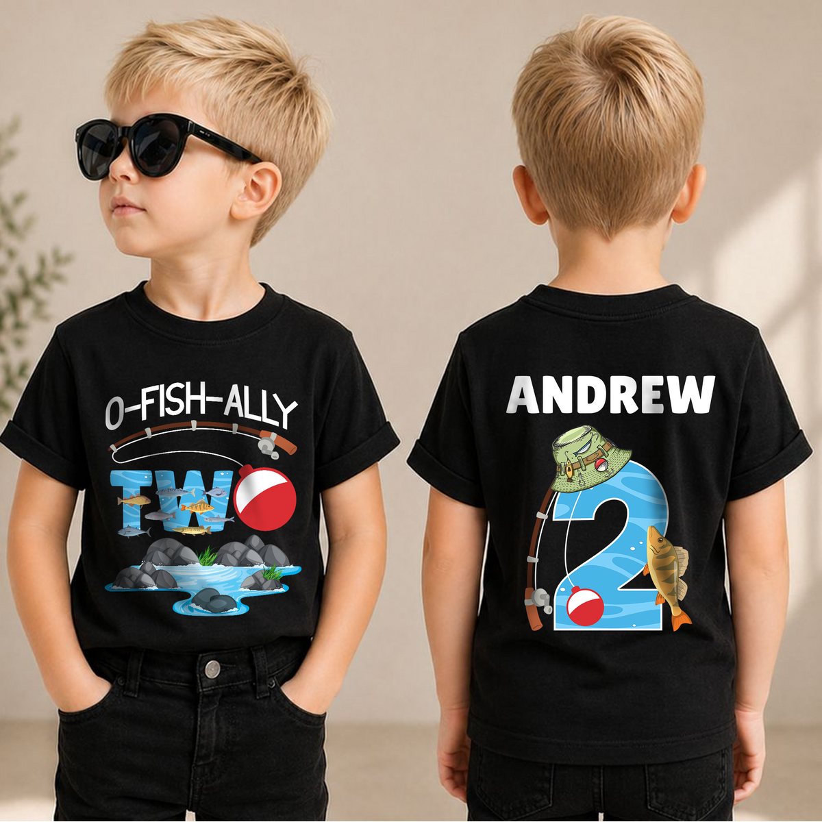 Custom O-Fish-Ally Two Birthday Shirt for Boys, Fishing 2nd — product view 1