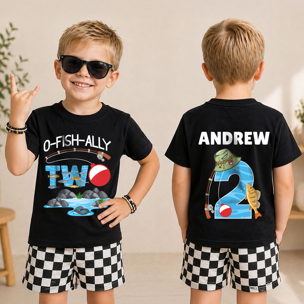 Custom O-Fish-Ally Two Birthday Shirt for Boys, Fishing 2nd — product view 3