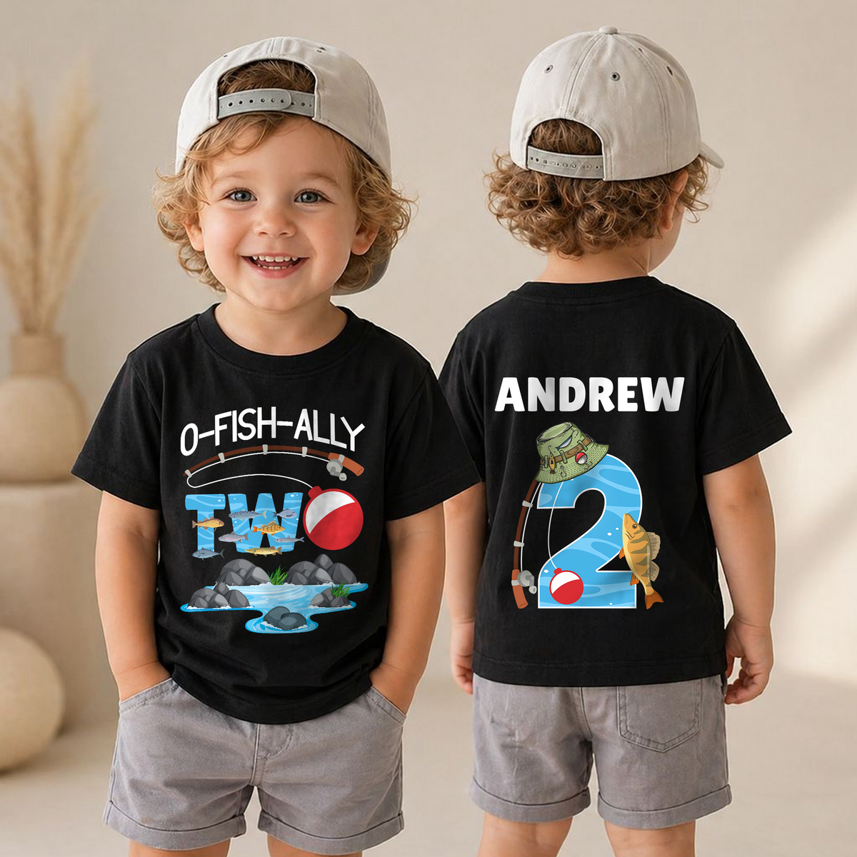Custom O-Fish-Ally Two Birthday Shirt for Boys, Fishing 2nd — product view 4