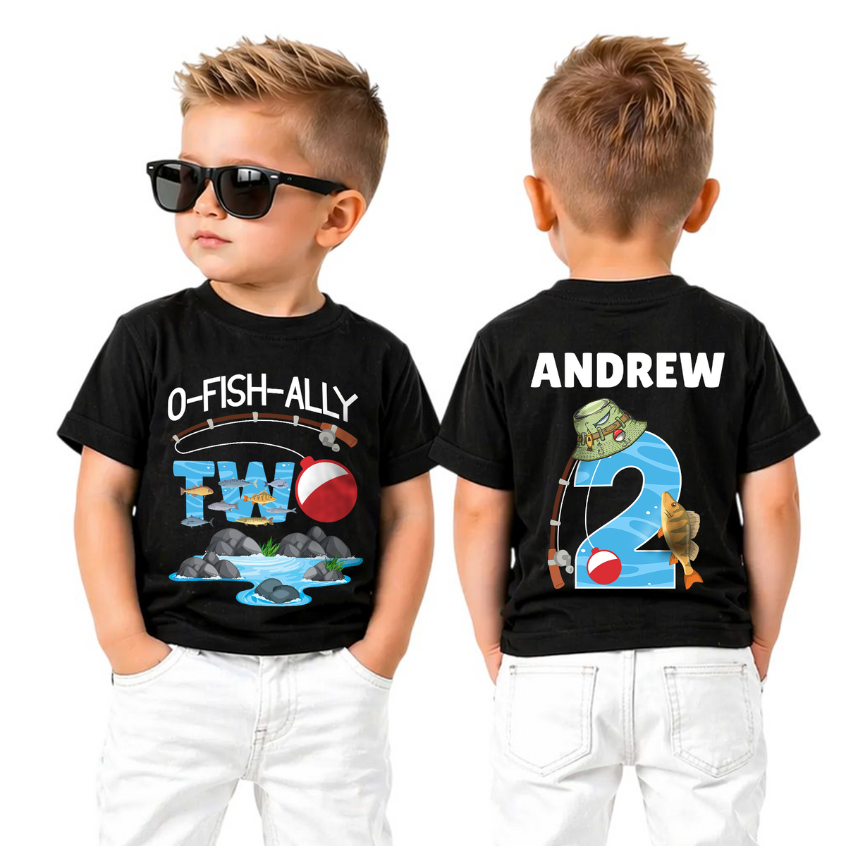 Custom O-Fish-Ally Two Birthday Shirt for Boys, Fishing 2nd — product view 5