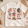 Vintage Christmas Stamps Grid Shirt, Retro Holiday Postage Tee, Cute Winter Icons Kids Top, Gift Festive Winter Outfit for Boys Girls — product view 1