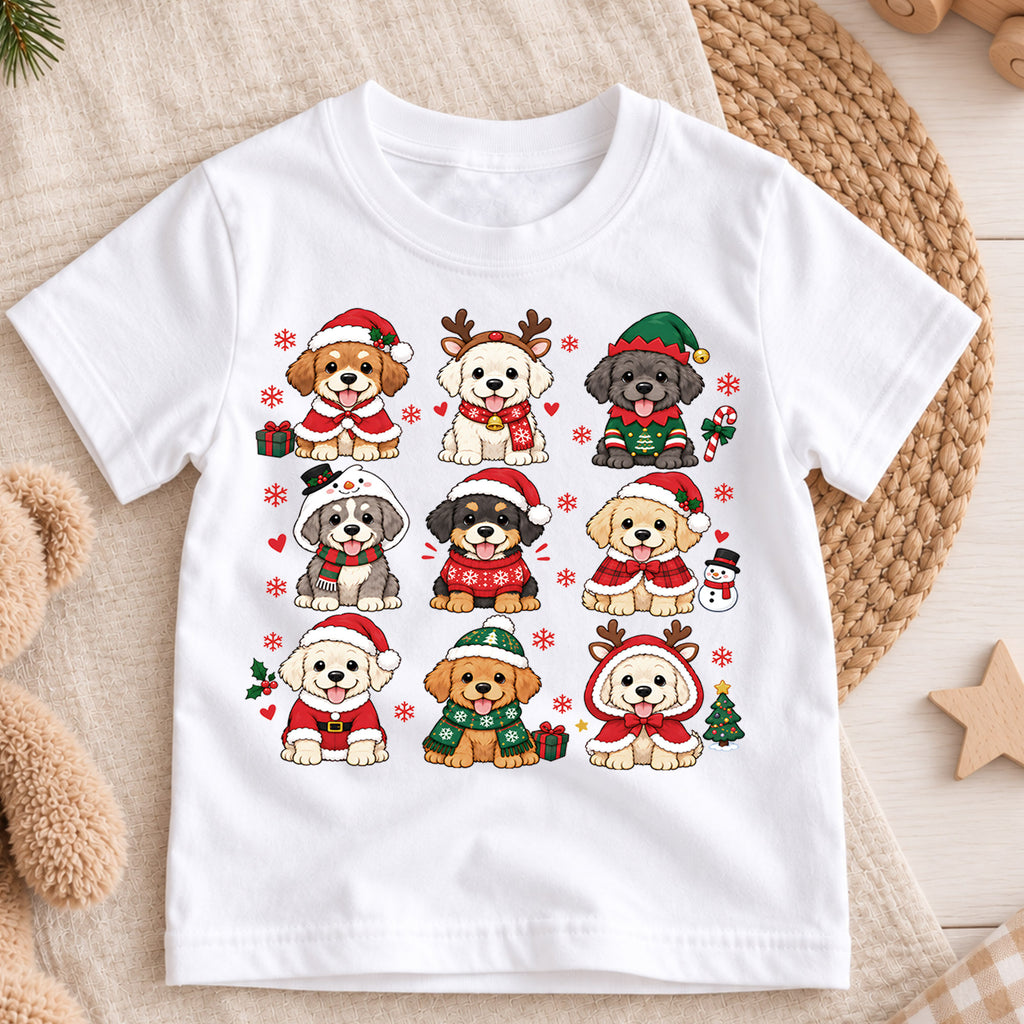 Vintage Christmas Stamps Grid Shirt, Retro Holiday Postage Tee, Cute Winter Icons Kids Top, Gift Festive Winter Outfit for Boys Girls — product view 3