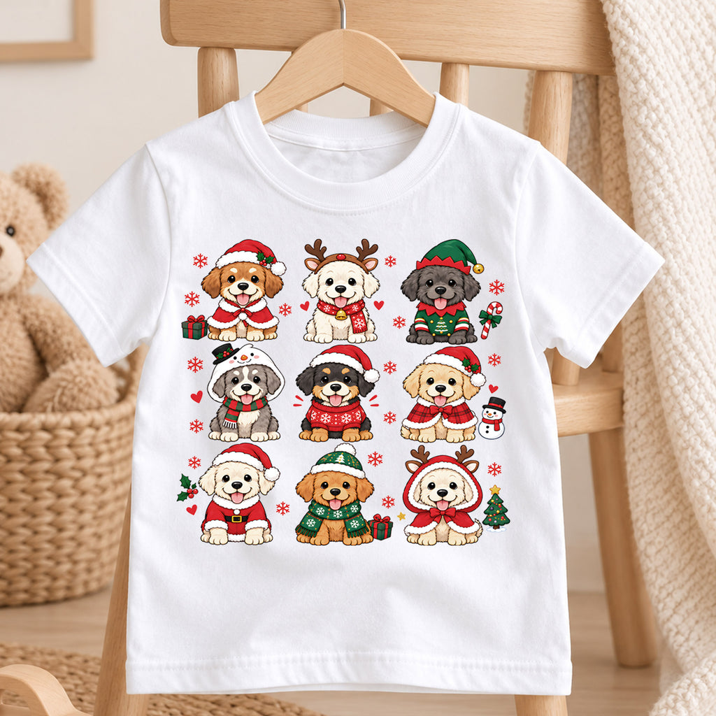Vintage Christmas Stamps Grid Shirt, Retro Holiday Postage Tee, Cute Winter Icons Kids Top, Gift Festive Winter Outfit for Boys Girls — product view 4