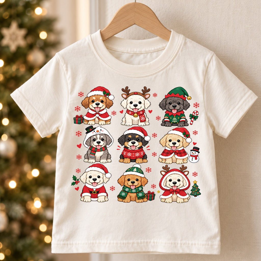 Vintage Christmas Stamps Grid Shirt, Retro Holiday Postage Tee, Cute Winter Icons Kids Top, Gift Festive Winter Outfit for Boys Girls — product view 5