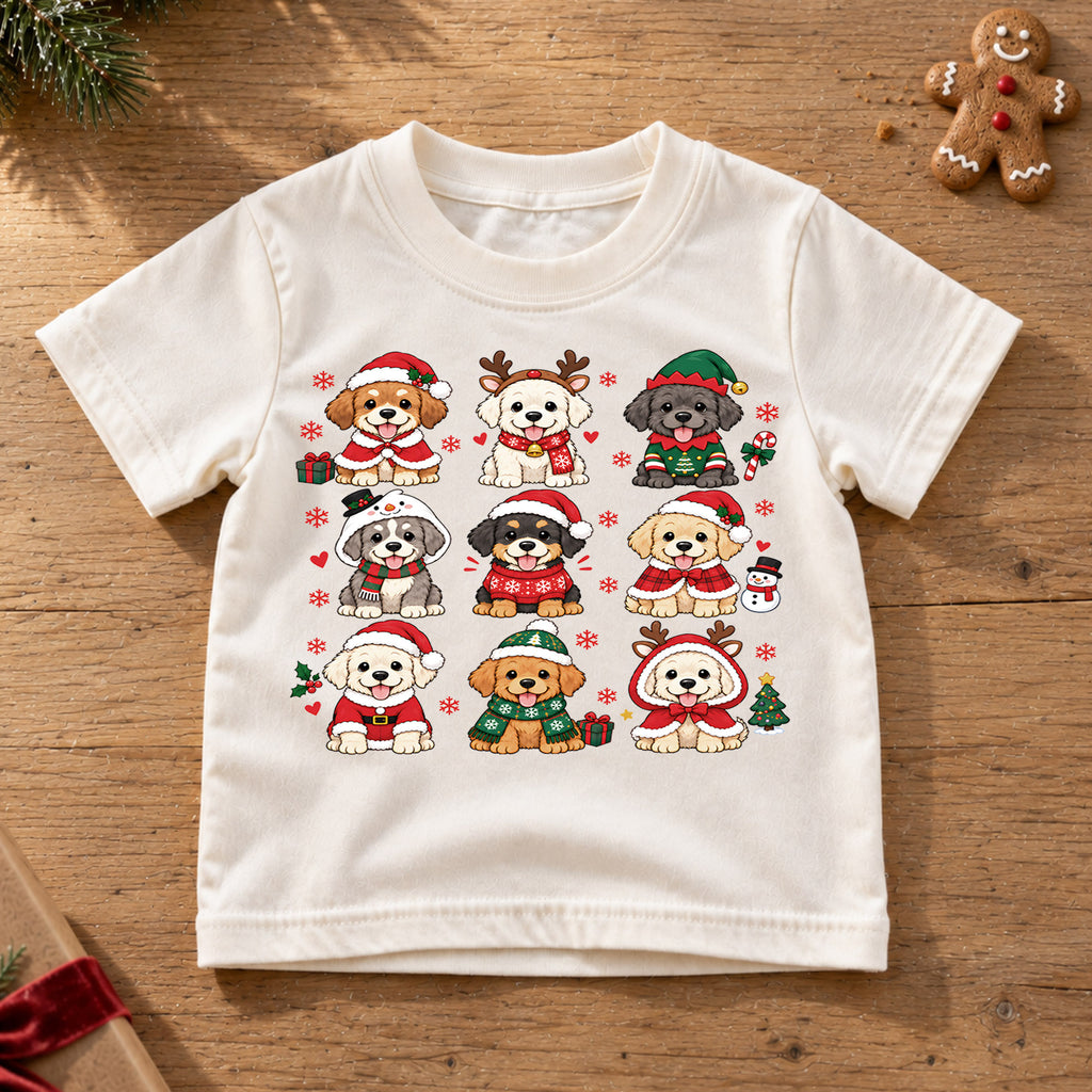 Vintage Christmas Stamps Grid Shirt, Retro Holiday Postage Tee, Cute Winter Icons Kids Top, Gift Festive Winter Outfit for Boys Girls — product view 6