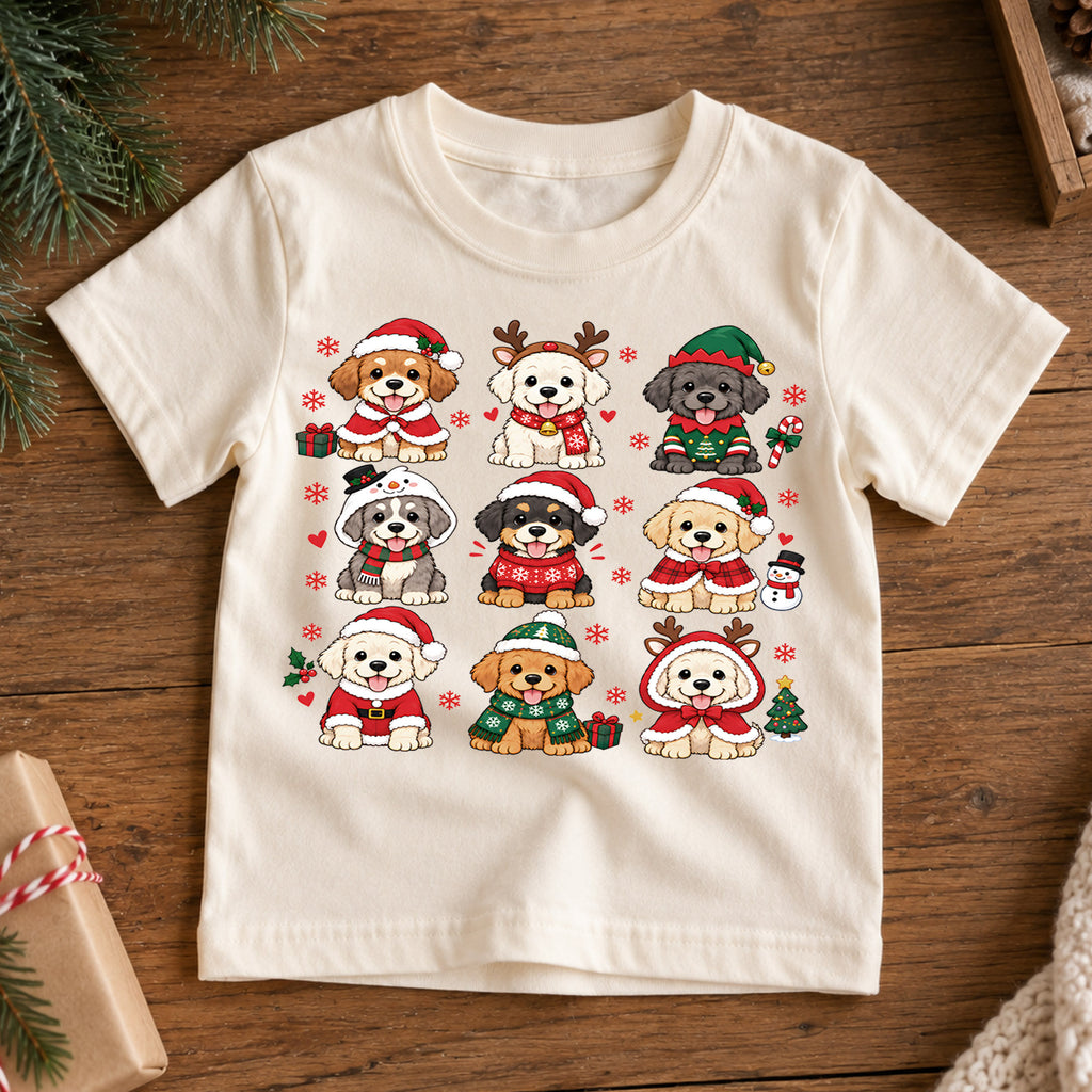Vintage Christmas Stamps Grid Shirt, Retro Holiday Postage Tee, Cute Winter Icons Kids Top, Gift Festive Winter Outfit for Boys Girls — product view 7