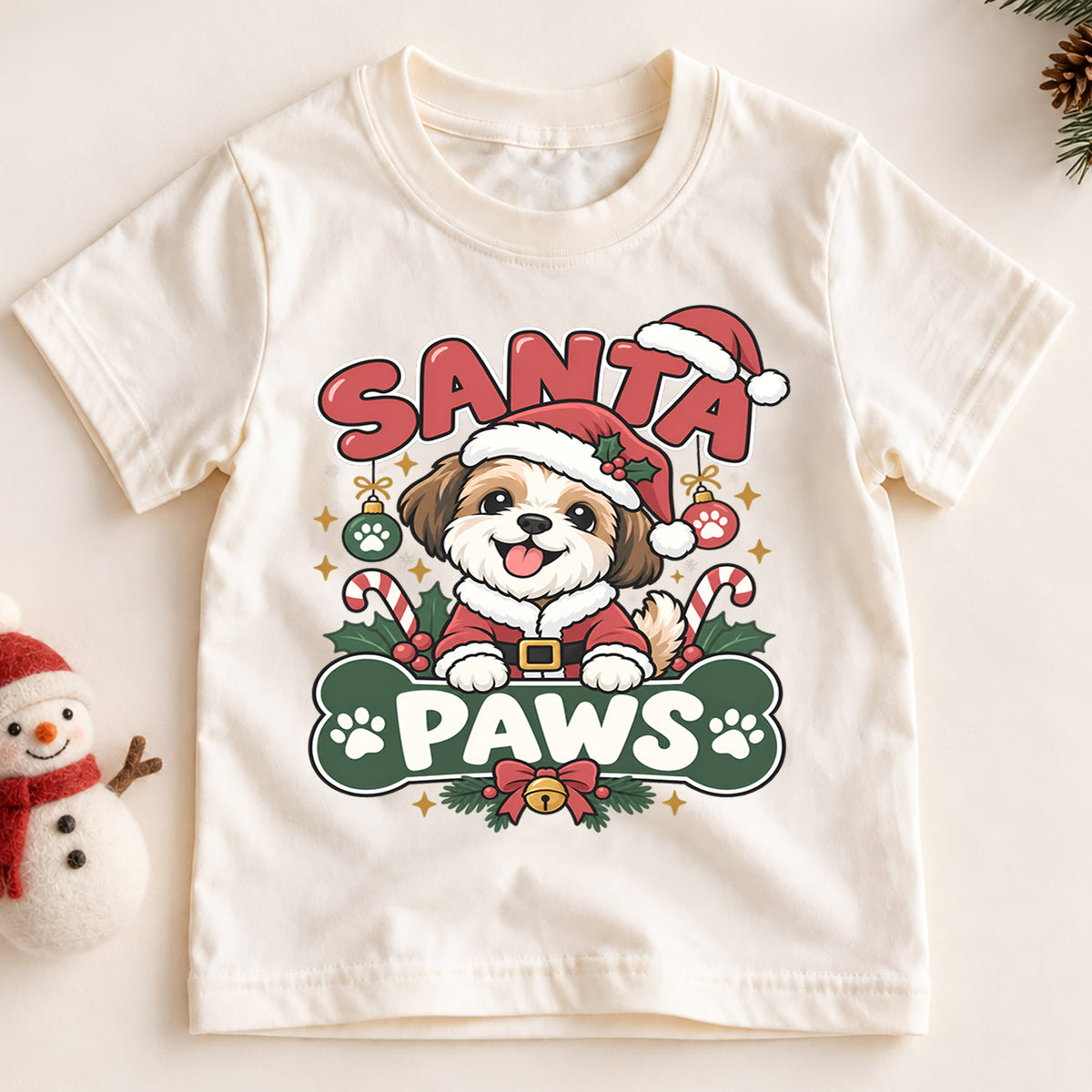 Cute Santa Paws Christmas Shirt, Dog Lover Holiday Tee, Festive Puppy Xmas Kids Top, Cute Santa Dog Christmas Outfit, Gift For Children — product view 2