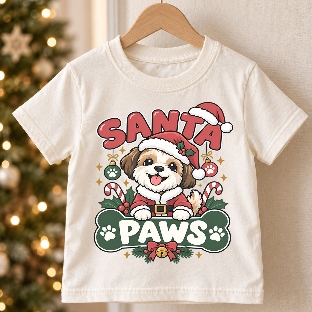 Cute Santa Paws Christmas Shirt, Dog Lover Holiday Tee, Festive Puppy Xmas Kids Top, Cute Santa Dog Christmas Outfit, Gift For Children — product view 5