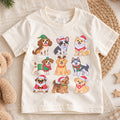 Cute Christmas Dogs Grid Shirt, Retro Holiday Puppy Postage Tee, Festive Winter Animals Kids Top, Cute Dog Christmas Outfit, Gift For Kids — product view 1