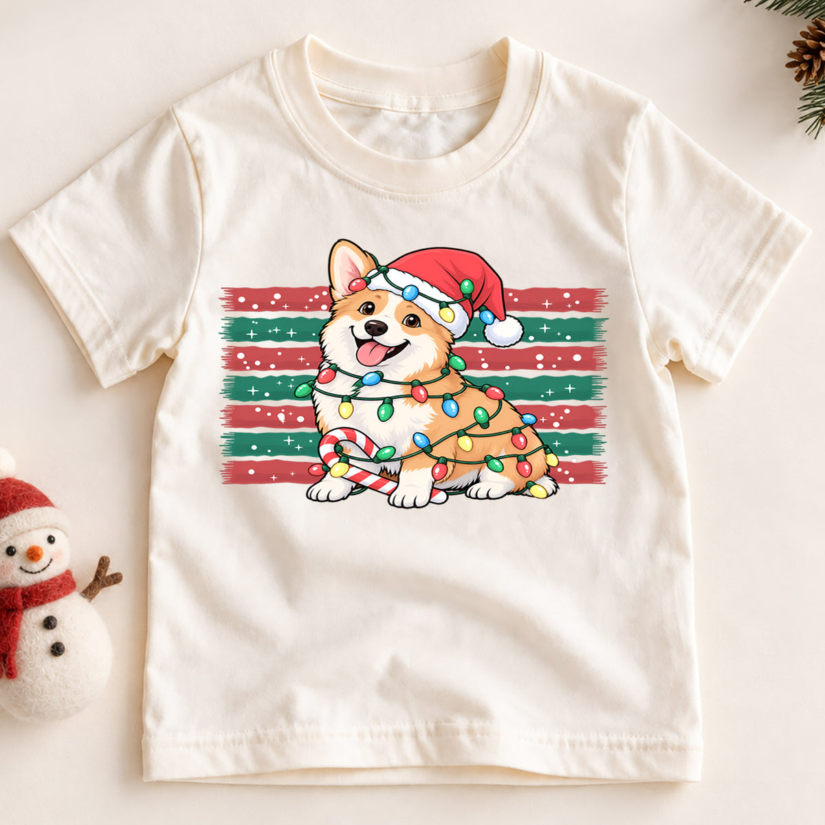 Cute Corgi Christmas Shirt, Holiday Lights Dog Tee, Festive Winter Corgi Kids Top, Cute Puppy Christmas Holiday Outfit, Gift For Children — product view 2