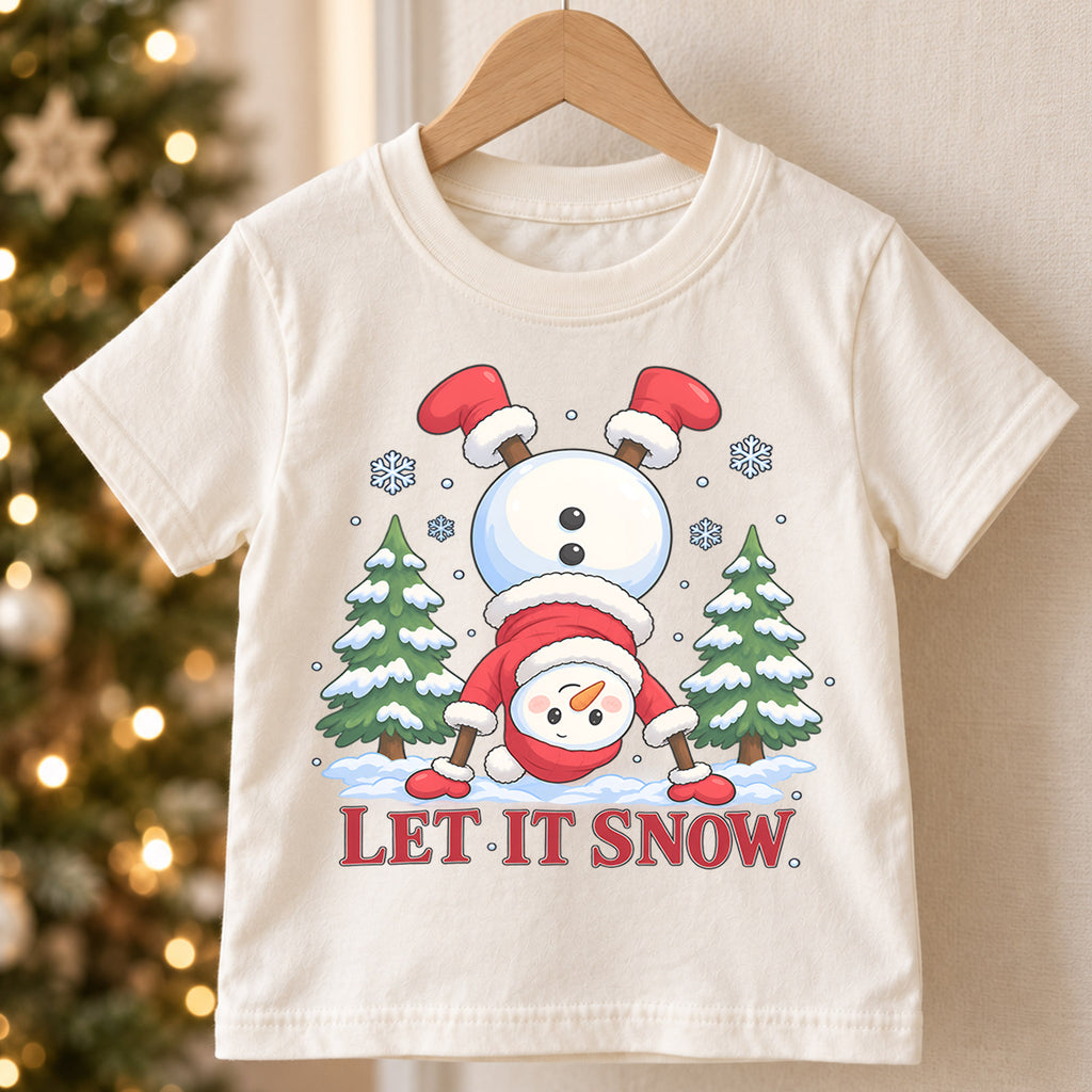 Funny Let It Snow Shirt, Handstand Snowman Kids T-Shirt, Cute Winter Toddler Tee, Upside Down Snowman Graphic Top, Holiday Christmas Gift — product view 5