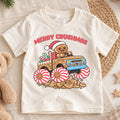 Merry Crushmas Shirt, Gingerbread Man Monster Truck T-Shirt, Peppermint Candy Wheels Kids Tee, Cute Holiday Toddler Top, Xmas Monster Truck — product view 1