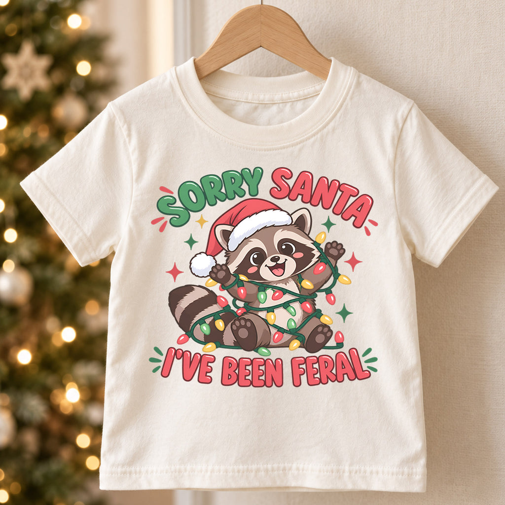 Sorry Santa I've Been Feral Raccoon Christmas Shirt, Funny Animal Holiday Tee for Kids and Toddlers — product view 5