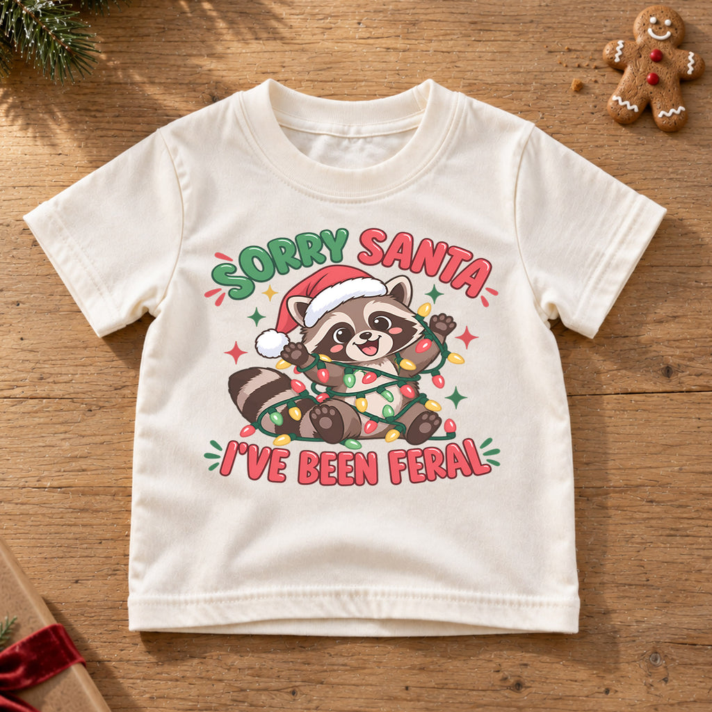 Sorry Santa I've Been Feral Raccoon Christmas Shirt, Funny Animal Holiday Tee for Kids and Toddlers — product view 6