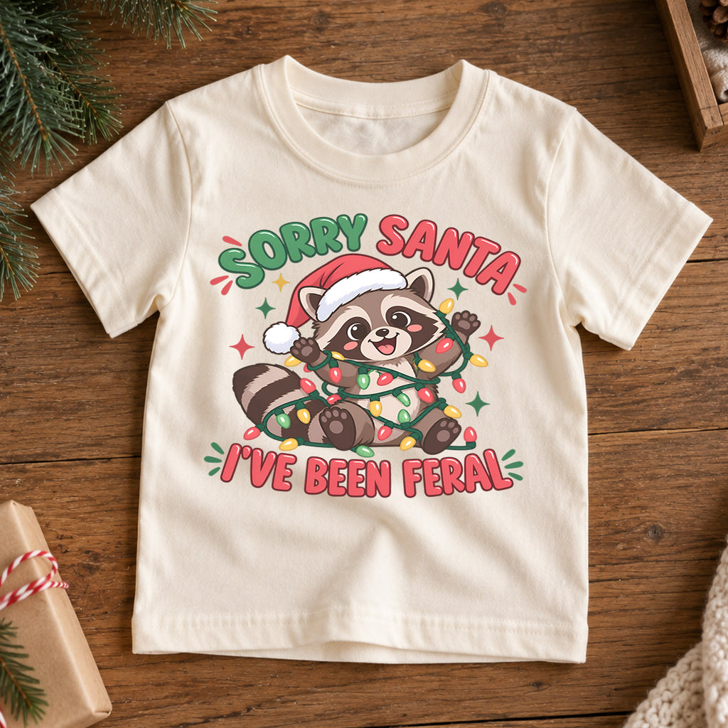 Sorry Santa I've Been Feral Raccoon Christmas Shirt, Funny Animal Holiday Tee for Kids and Toddlers — product view 7
