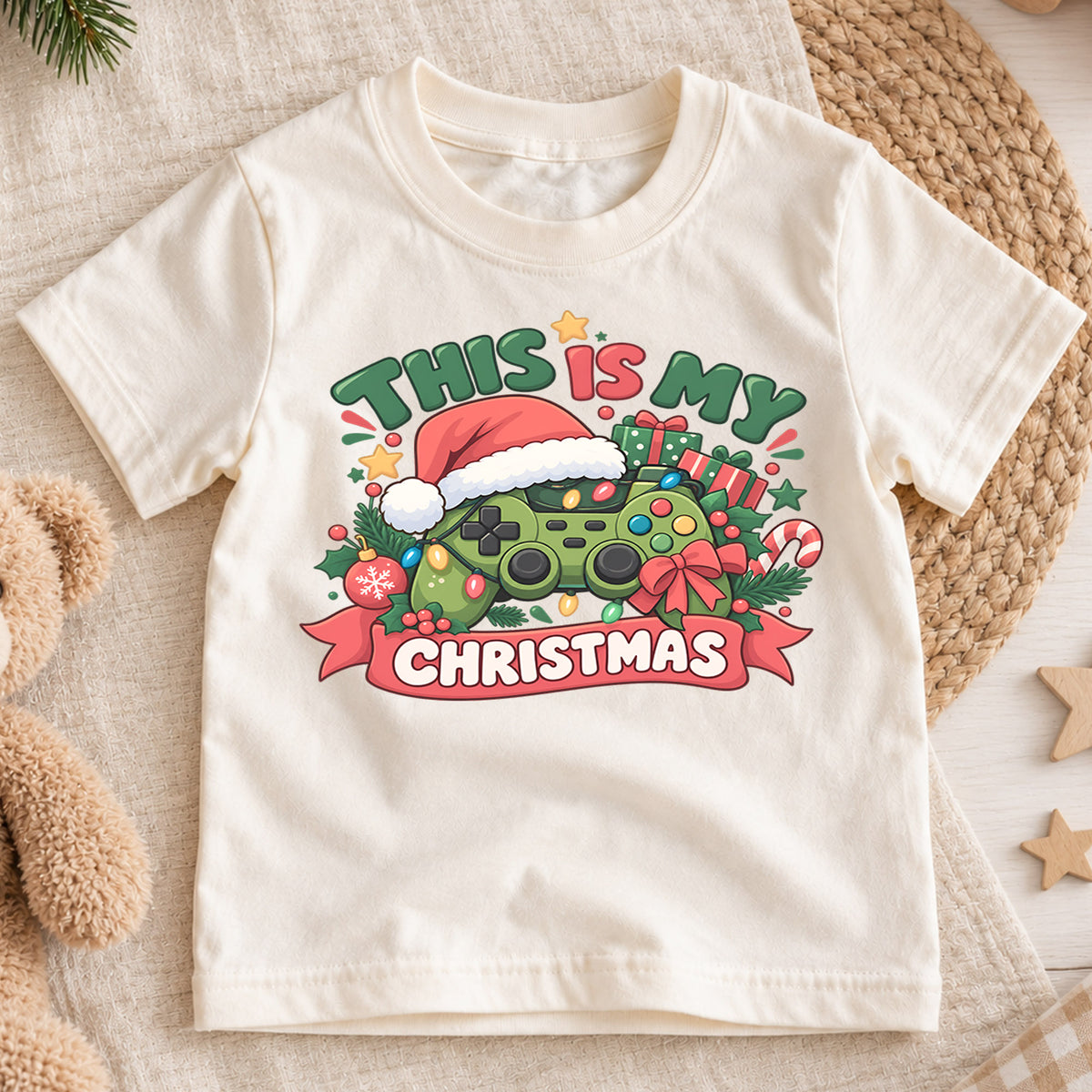 This Is My Christmas Kids Shirt, Gamer Controller Holiday Tee, Funny Video Game Christmas Gift for Kids — product view 1