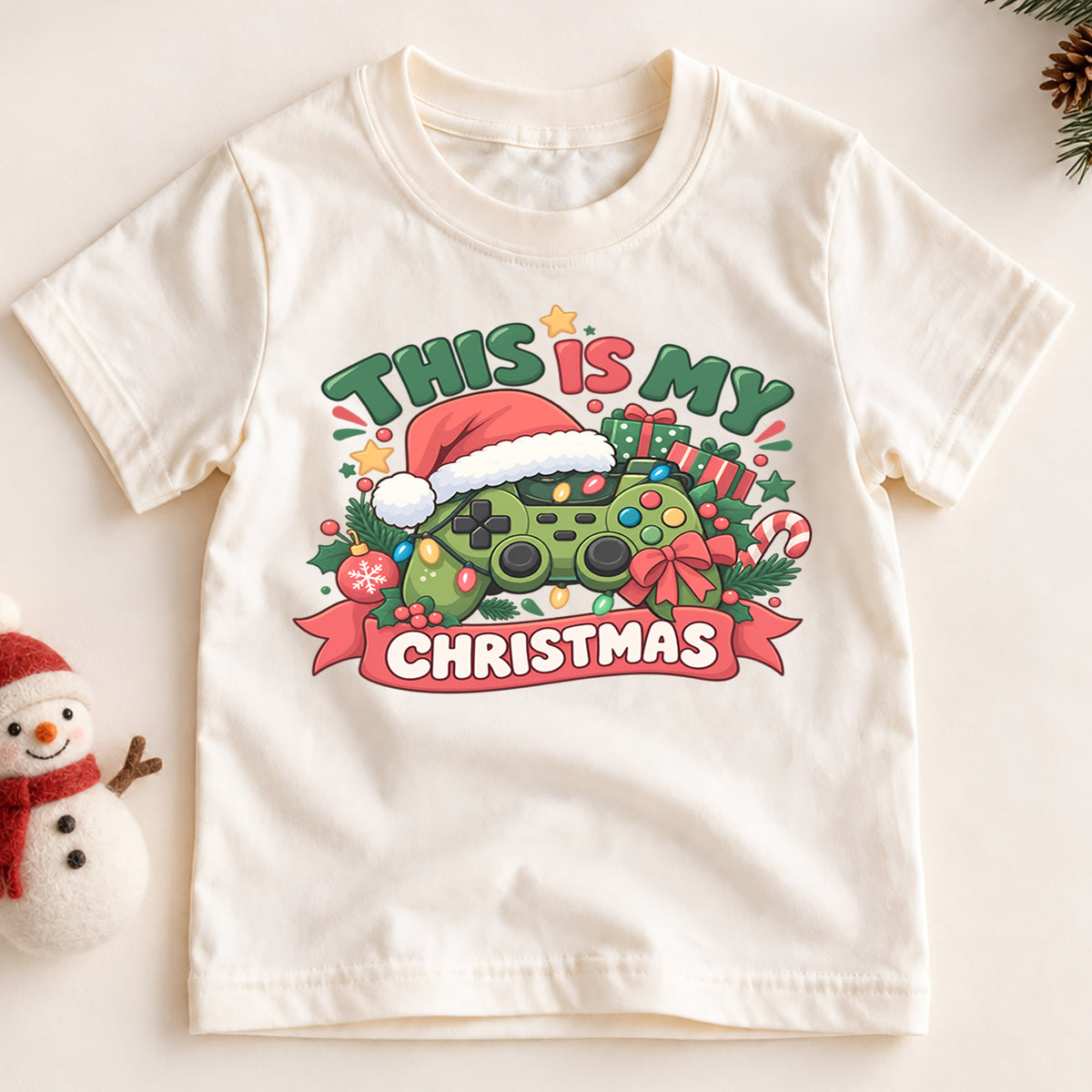 This Is My Christmas Kids Shirt, Gamer Controller Holiday Tee, Funny Video Game Christmas Gift for Kids — product view 2