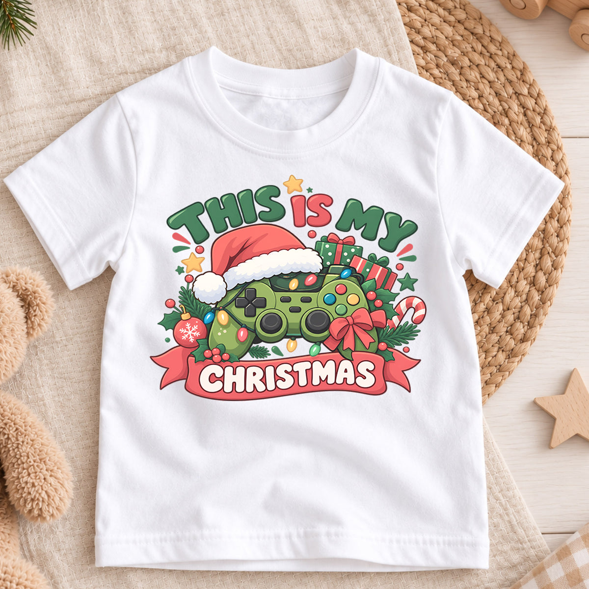 This Is My Christmas Kids Shirt, Gamer Controller Holiday Tee, Funny Video Game Christmas Gift for Kids — product view 3