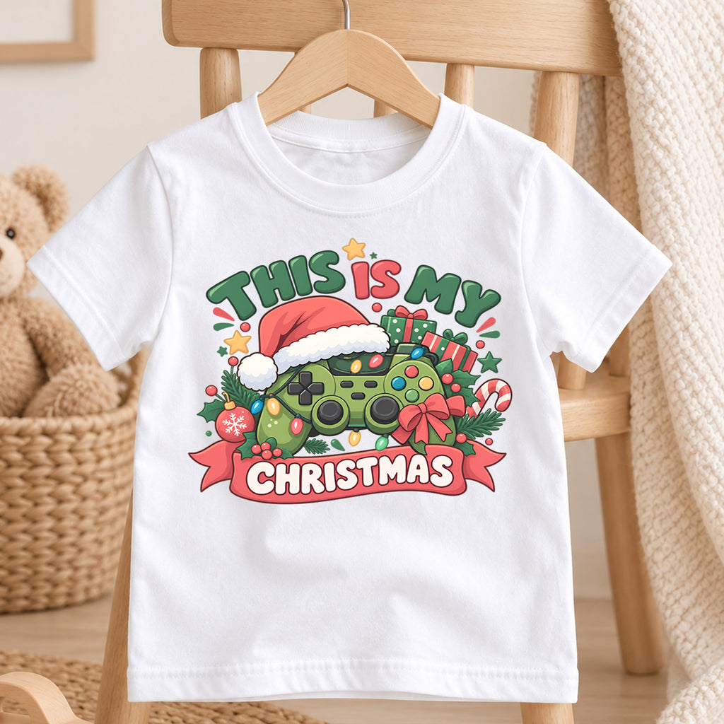 This Is My Christmas Kids Shirt, Gamer Controller Holiday Tee, Funny Video Game Christmas Gift for Kids — product view 4