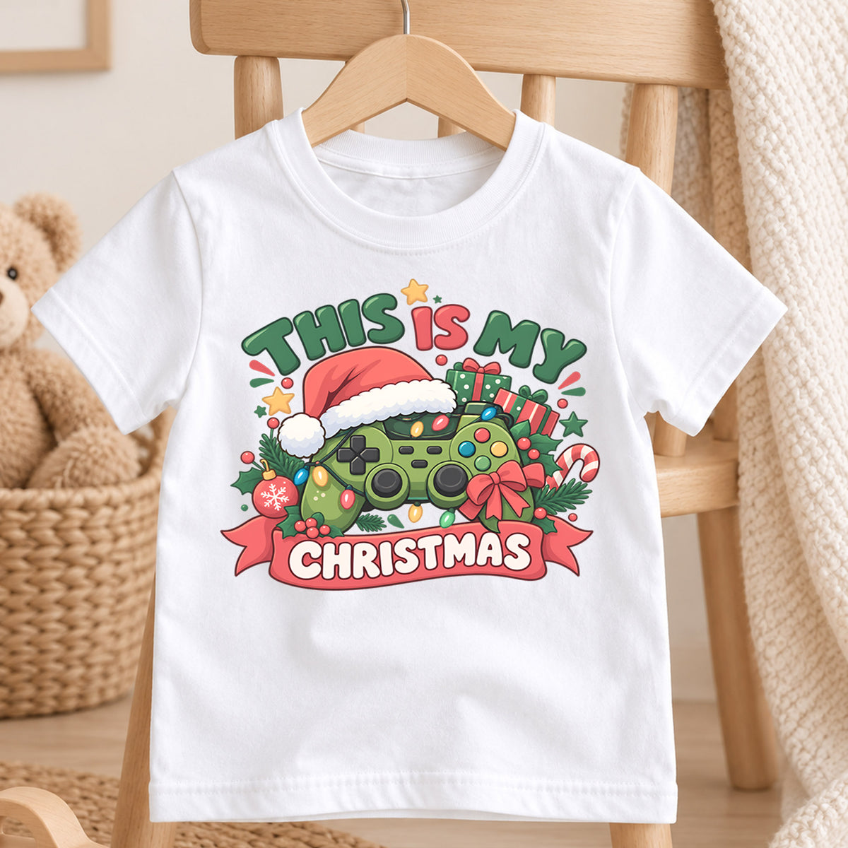 This Is My Christmas Kids Shirt, Gamer Controller Holiday Tee, Funny Video Game Christmas Gift for Kids — product view 4