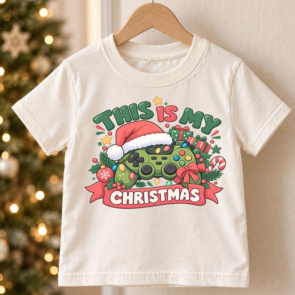 This Is My Christmas Kids Shirt, Gamer Controller Holiday Tee, Funny Video Game Christmas Gift for Kids — product view 5