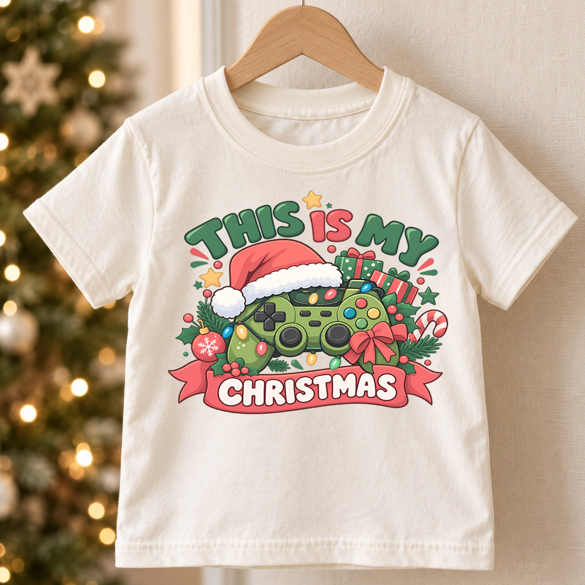 This Is My Christmas Kids Shirt, Gamer Controller Holiday Tee, Funny Video Game Christmas Gift for Kids — product view 5