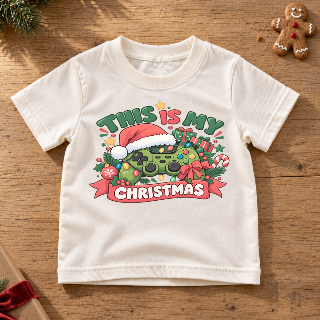This Is My Christmas Kids Shirt, Gamer Controller Holiday Tee, Funny Video Game Christmas Gift for Kids — product view 6
