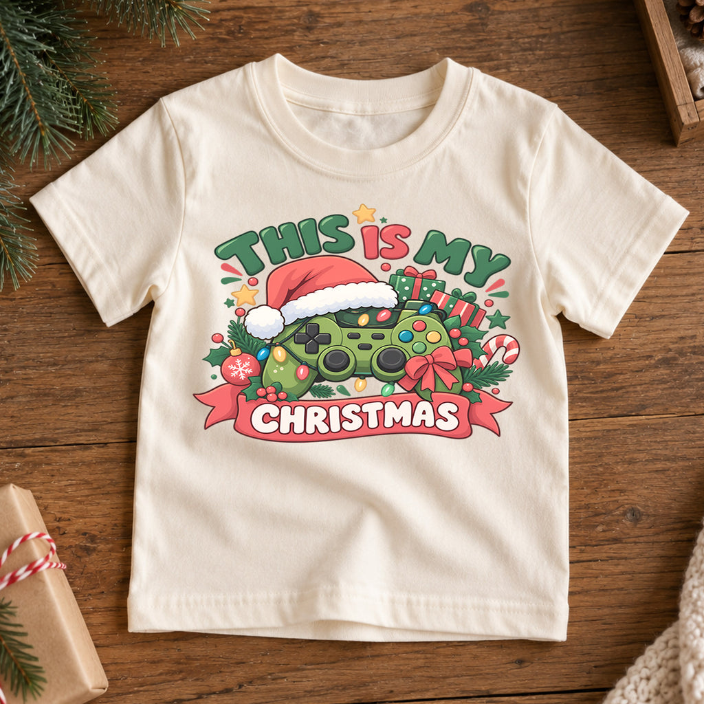This Is My Christmas Kids Shirt, Gamer Controller Holiday Tee, Funny Video Game Christmas Gift for Kids — product view 7