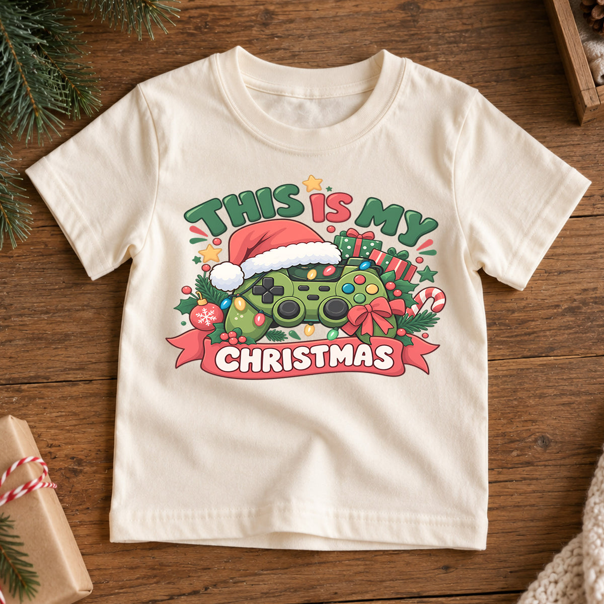 This Is My Christmas Kids Shirt, Gamer Controller Holiday Tee, Funny Video Game Christmas Gift for Kids — product view 7
