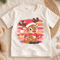 Cute Reindeer Kids Christmas Shirt, Santa Hat Reindeer Holiday Tee, Festive Winter Outfit for Toddlers — product view 1