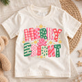 Merry and Bright Kids Christmas Shirt, Colorful Retro Holiday Lettering Tee, Festive Toddler Xmas Gift — product view 1