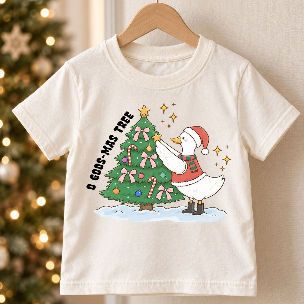 O Goose-Mas Tree Shirt, Funny Christmas Duck Tree Decorating T-Shirt, Cute Holiday Toddler Tee, Whimsical Xmas Graphic Top, Winter Kid Gift — product view 5